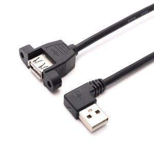 Panel Mount USB 2.0 Angle Extension Cable, Male to Female