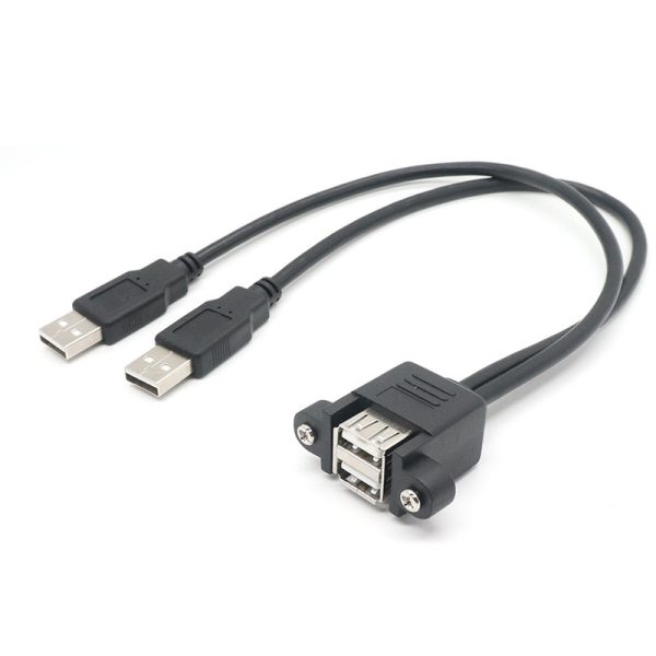 Câble d'extension double USB 2.0 A pour montage sur panneau, mâle-femelle