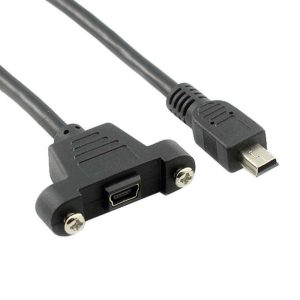 Cabo Mini USB 2.0 para montagem em painel, cabo de extensão macho-fêmea