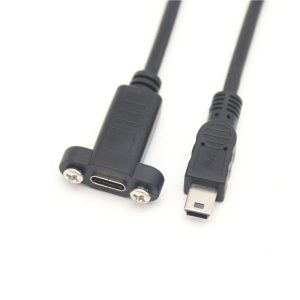 Mini USB 2.0 to USB-C Panel Mount Cable, M-F