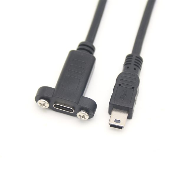 Mini câble USB 2.0 vers USB-C pour montage sur panneau, M-F