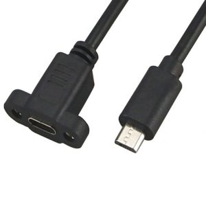 Cabo de montagem em painel Micro USB 2.0 para USB-C, cabo de extensão macho-fêmea