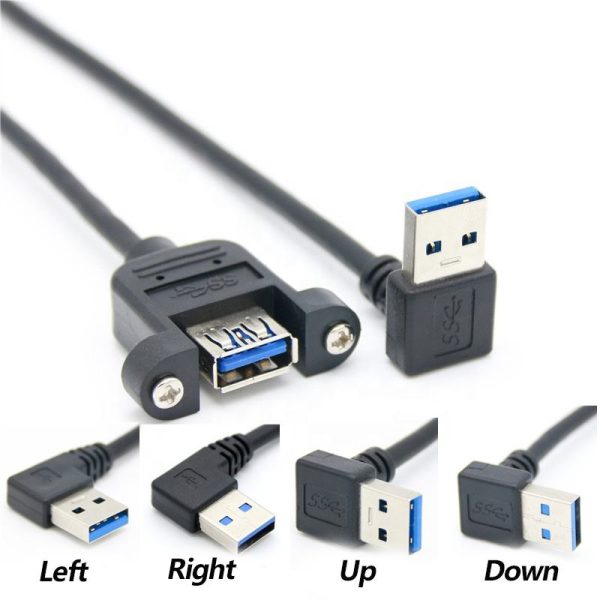 Angle USB 3.0 A Panel Mount Cable, Male to Female Extension Cable (câble d'extension mâle-femelle)