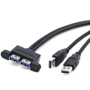 Cabo duplo USB 3.0 A para montagem em painel, cabo de extensão macho-fêmea