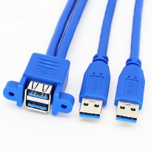 Dual USB 3.0 A Male to Dual Vertical USB 3.0 A Female Panel Mount Cable