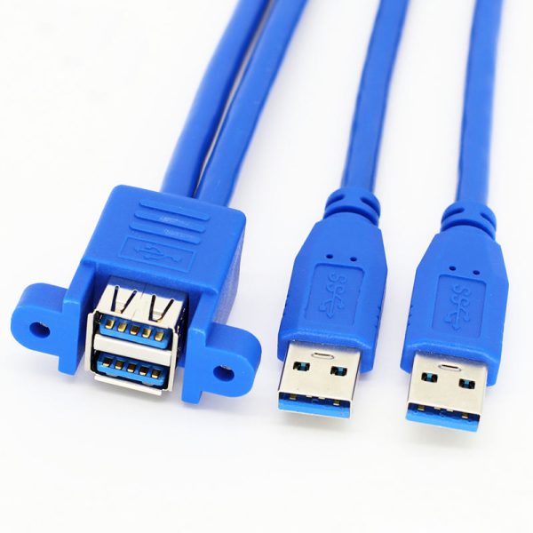 Câble de montage sur panneau double USB 3.0 A mâle vers double USB 3.0 A femelle vertical