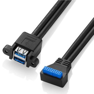 90 ° Ángulo 20PIN MotherBoard Hembra a Dual Vertical USB 3.0 A Hembra Cable de montaje en panel
