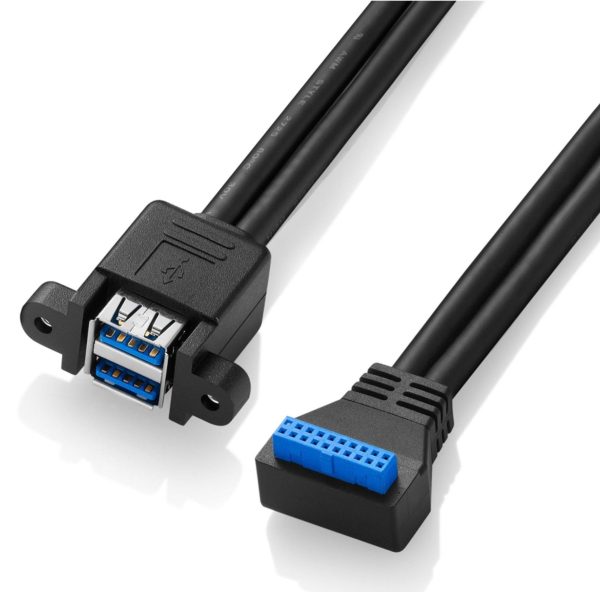 90° Winkel 20PIN MotherBoard Buchse zu Dual Vertical USB 3.0 A Buchse Panel Mount Kabel
