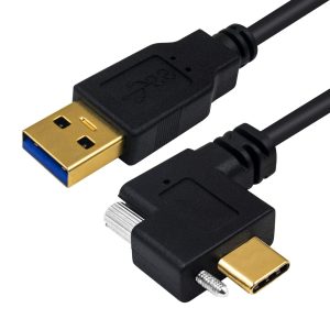 Cable de montaje en panel USB 3.0 A a USB C en ángulo recto izquierdo con tornillo, macho a macho