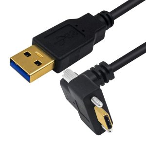 Cable de montaje en panel USB 3.0 A a USB C en ángulo descendente con tornillo, macho a macho