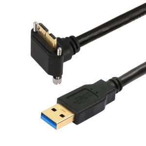 Cable micro USB 3.0 macho a USB A macho en ángulo ascendente y descendente para montaje en panel con tornillo