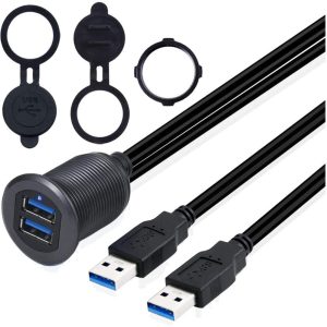 Aleación de aluminio Dual Ports USB 3.0 A Car Waterproof Cable Male to Female Flush Panel Mount Cable with LED Indicator