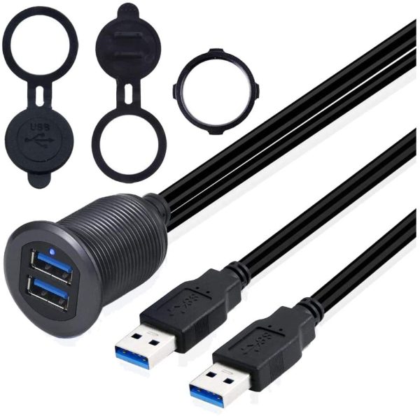 Câble USB 3.0 A en alliage d'aluminium à deux ports, mâle vers femelle, pour voiture et montage encastré avec indicateur LED