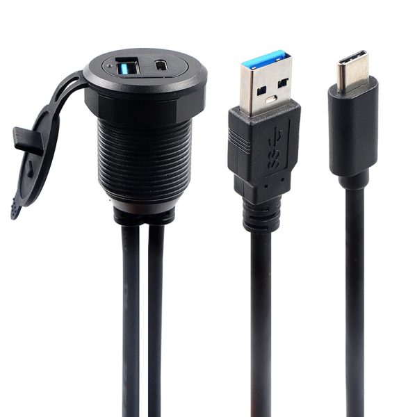 Alliage d'aluminium USB 3.0 A, USB C Car Waterproof Cable male to female flush Panel Mount Cable with LED Indicator