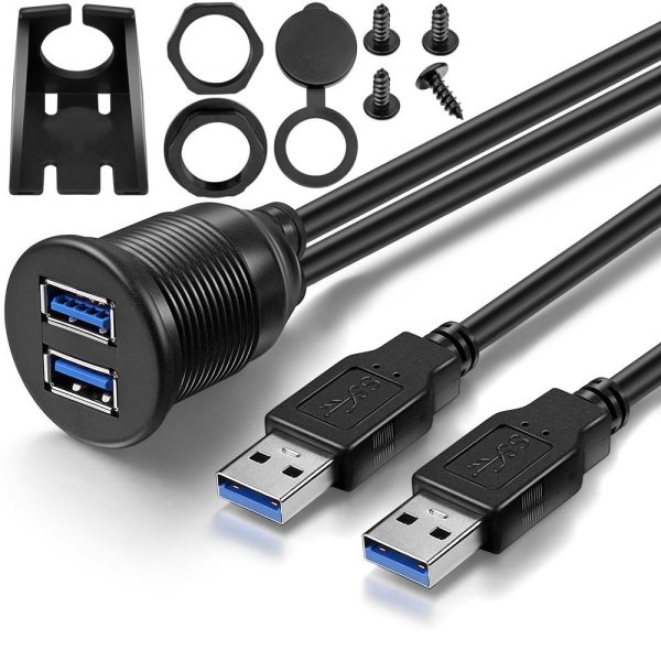 Support de panneau USB encastré à deux ports pour voiture Câble étanche USB 3.0 A mâle vers femelle