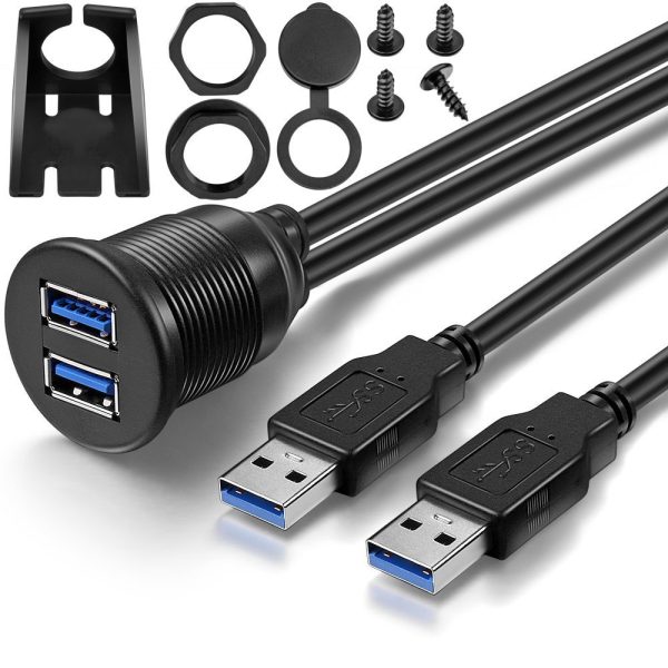 Cabo à prova de água para montagem em painel USB embutido de duas portas para automóvel USB 3.0 A macho para fêmea