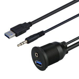 Flush USB 3.0 A 3.5mm Panel Mount Male to Female Car Waterproof Cable