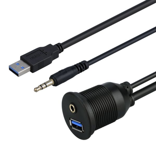 Câble étanche pour voiture USB 3.0 A 3.5mm, mâle vers femelle, monté sur panneau