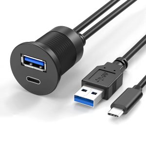 Panneau de montage USB étanche Câble de voiture USB A et USB C mâle-femelle