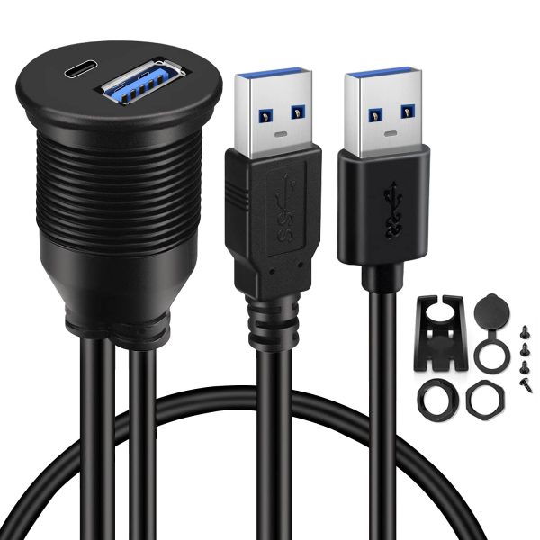 Dual USB Panel Mount USB 3.0 A Stecker zu USB A und USB C Buchse Auto Wasserdichtes Kabel