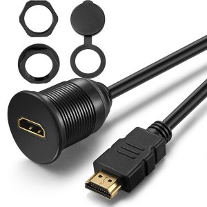 Un solo puerto impermeable HDMI panel de montaje macho a hembra cable de coche