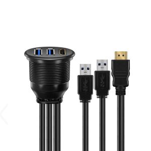 HDMI 2.0 macho a hembra y doble USB 3.0 A macho a hembra para coche Cable de montaje empotrado