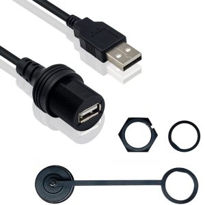Porta única USB 2.0 Extensão para montagem em painel Cabo redondo médio USB A para montagem embutida
