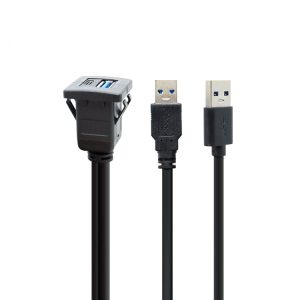 Quadratisches Dual-USB-A-Panel-Einbau-Stecker-auf-USB-3.0-A-USB-C-Buchse-Kabel