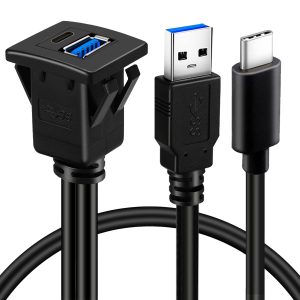 Câble mâle-femelle Square USB 3.0 A et USB C pour voiture à montage encastré