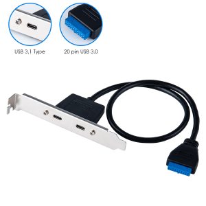 Câble adaptateur de plaque USB 3.0 20PIN femelle vers 2 ports USB C Slot
